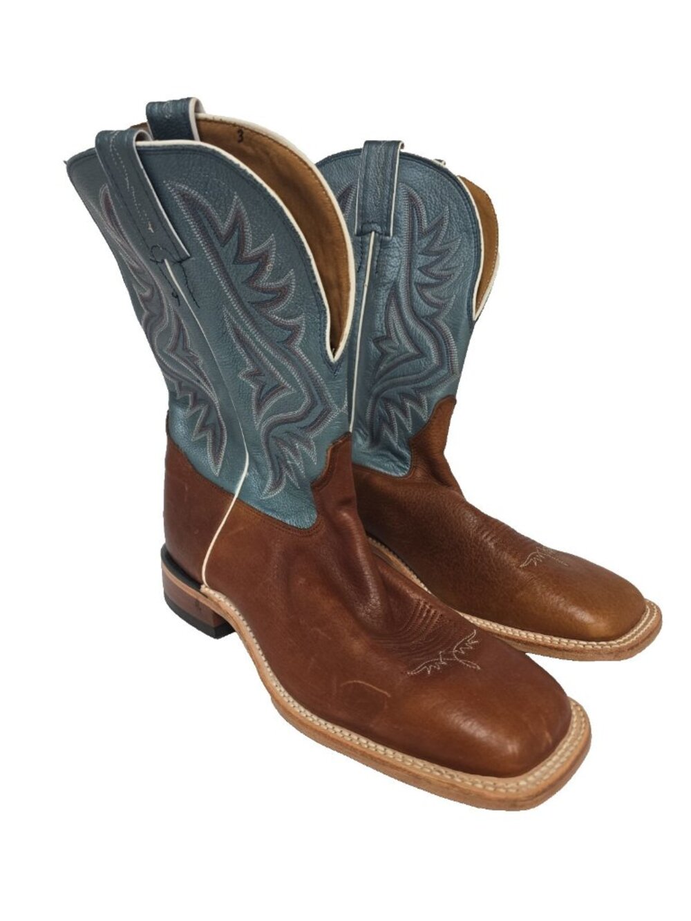 Tony Lama Men's 7955 American Soft Toe Western Boot Brown Blue Size 9.5D